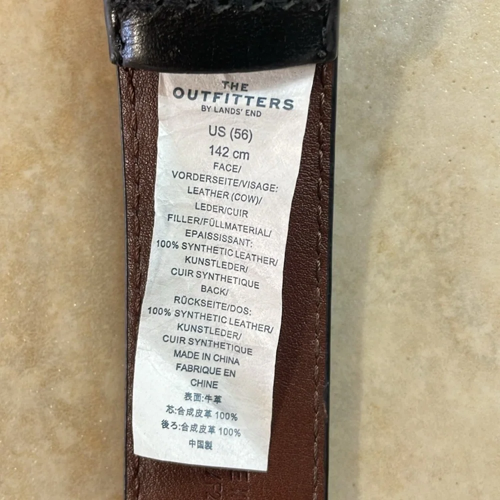 Lands’ End Belt Cow Leather The Outfitters Black Size 56 Silver Buckle Classic